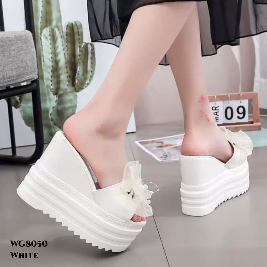 PRF Sandal Wedges Ribbon Highsole Diamond &amp; Pearl Korea Shoes WG8050