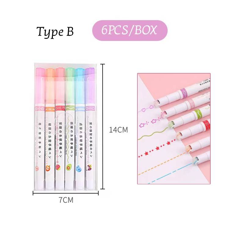 6pcs Pen Highlighter Bentuk Garis Multi Warna Untuk Stationery