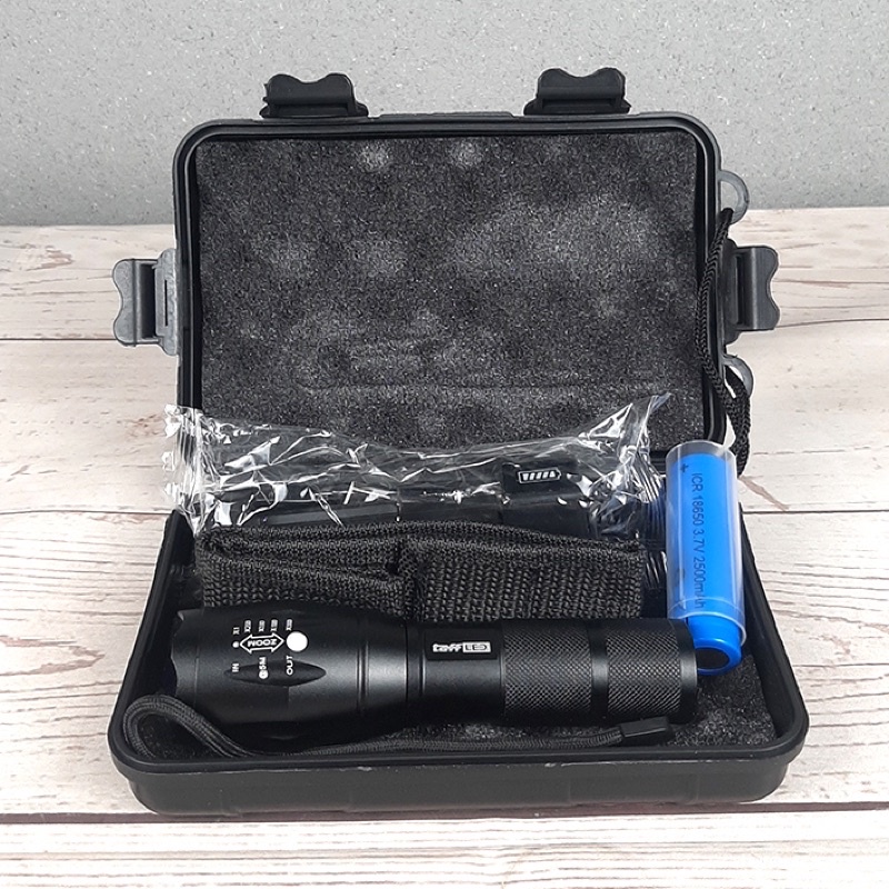 TaffLED Paket Senter LED Tactical Flashlight Cree XM-P50 8000 Lumens + Baterai 18650 + Charger - E17 - Black