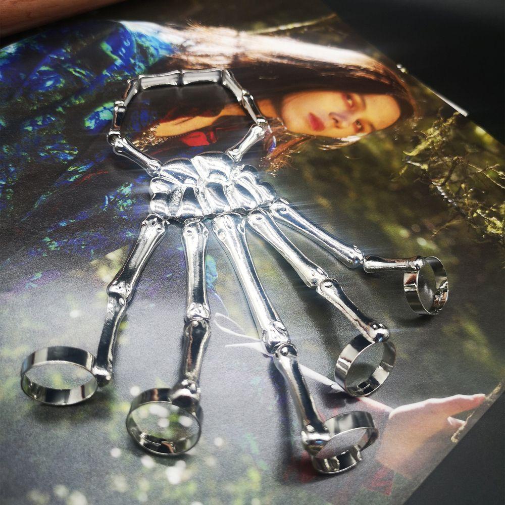 Mxbeauty Halloween Gelang Harian Unik Cowok Dengan Cincin Masa Kini Tekstur Logam Alloy Hantu Tangan Tengkorak Gelang