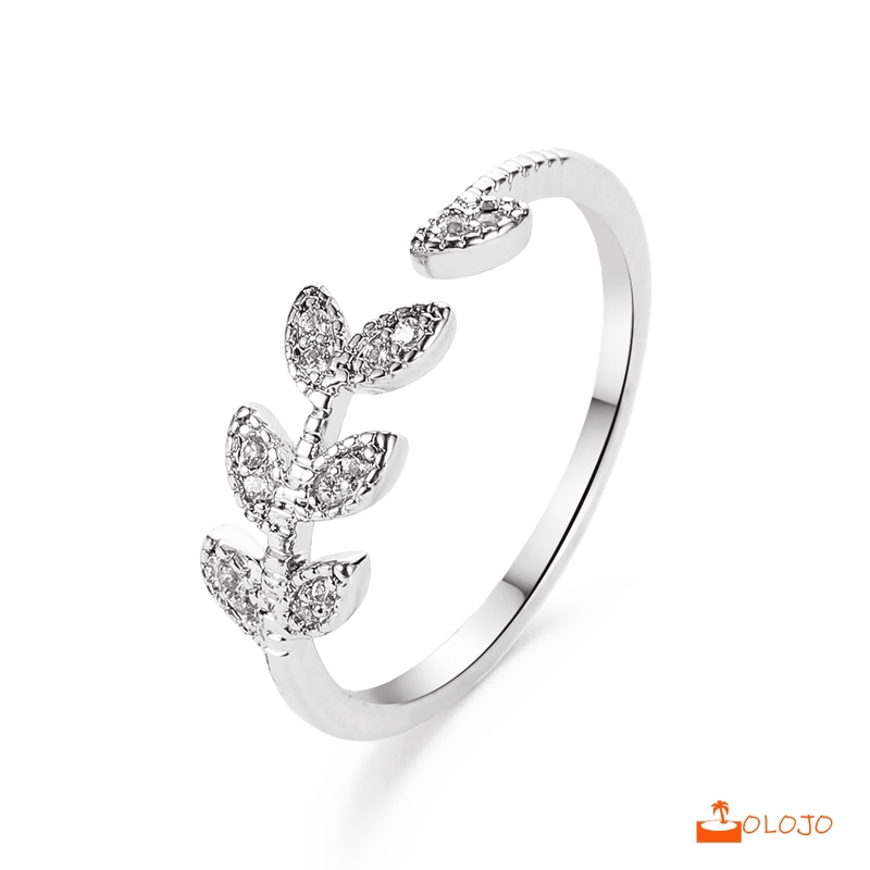 OLOJO Cincin Daun Imitasi Wanita Zirkon Daun Pohon Sederhana Rings