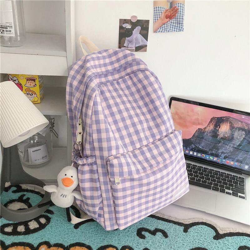 Mores Tas Ransel Laptop Wanita Korean Nilon Import Remaja Kuliah Sekolah Kyo Plaid Korean Polyester Motif Gingham