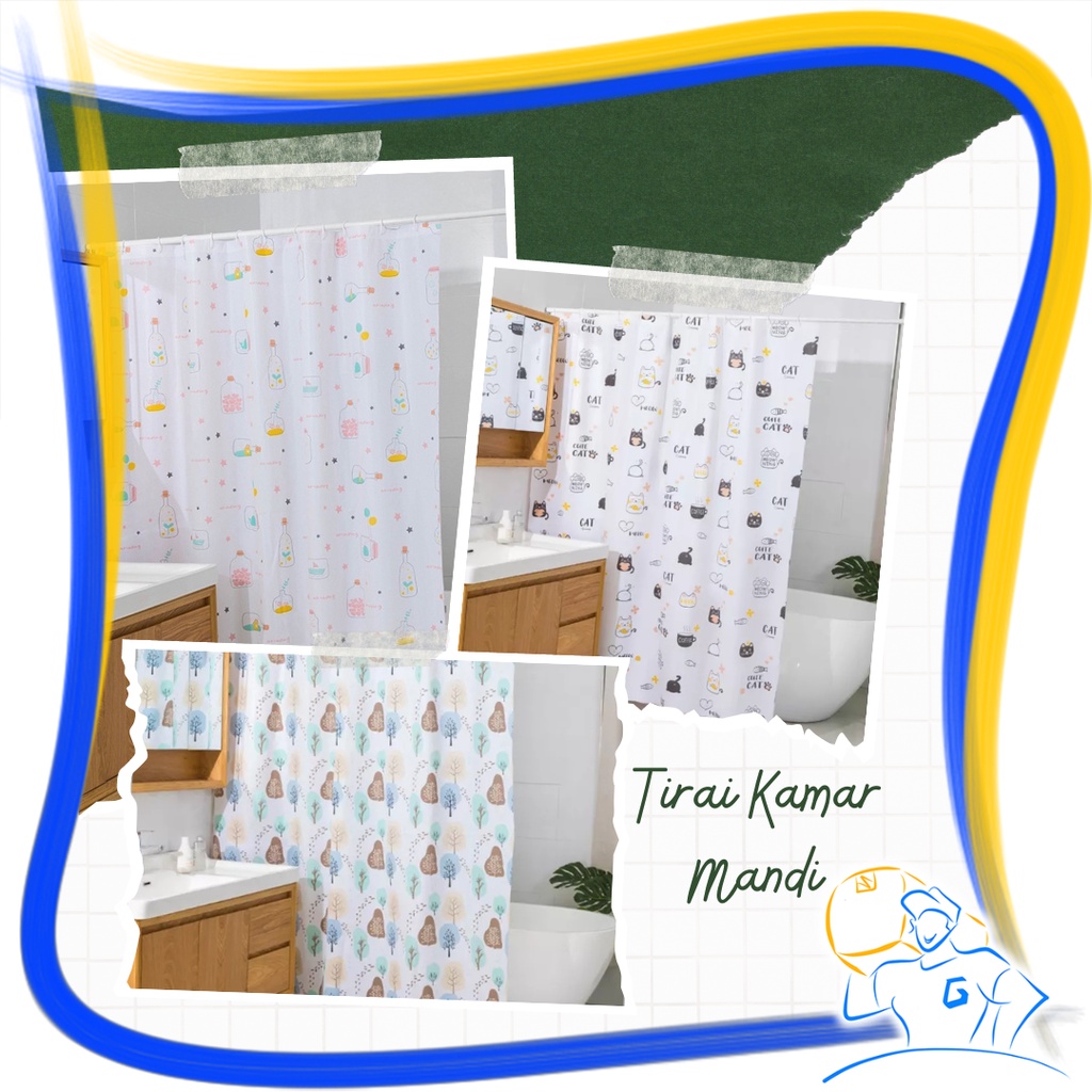 Tirai Kamar Mandi Anti Air Bahan tebal Shower Curtain Gorden Bahan Peva Ukuran 180x180cm High Quality