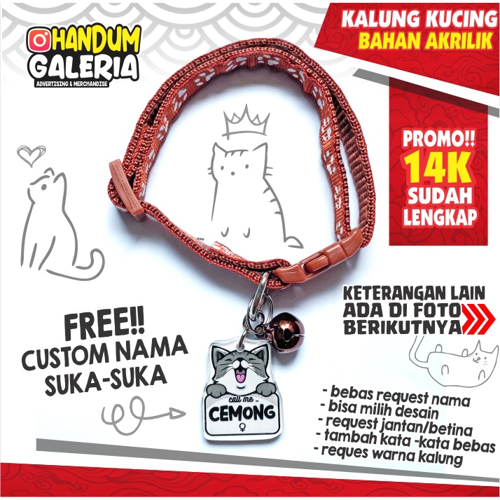 ⭐⭐⭐⭐⭐ KALUNG KUCING BAHAN AKRILIK FREE CUSTOM NAMA - TALI HARNESS TALI TUNTUN ROMPI HARNES ANJING ROYAL CANIN CLEO BOLT MAXI FELIBITE ME-O PASIR KUCING PET CARGO MAINAN KUCING