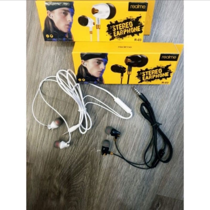 Hf Handsfree Headset REALME Chroome R03 Kabel Batik Powerfull Bass Murah