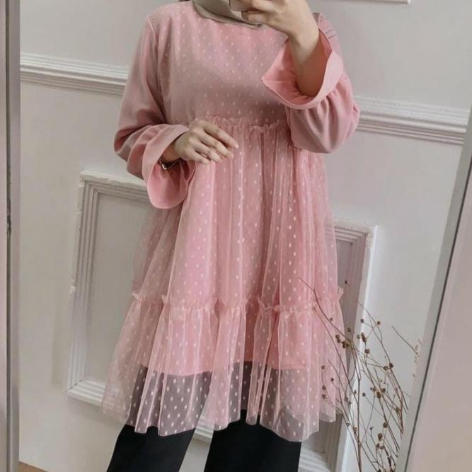 - ROMANSA TUNIK TILE DOTTY BRUKAT IMPORT BAJU ATASAN CHARLOTA MUSLIM WANITA POLOS MOTIF PESTA KONDAN