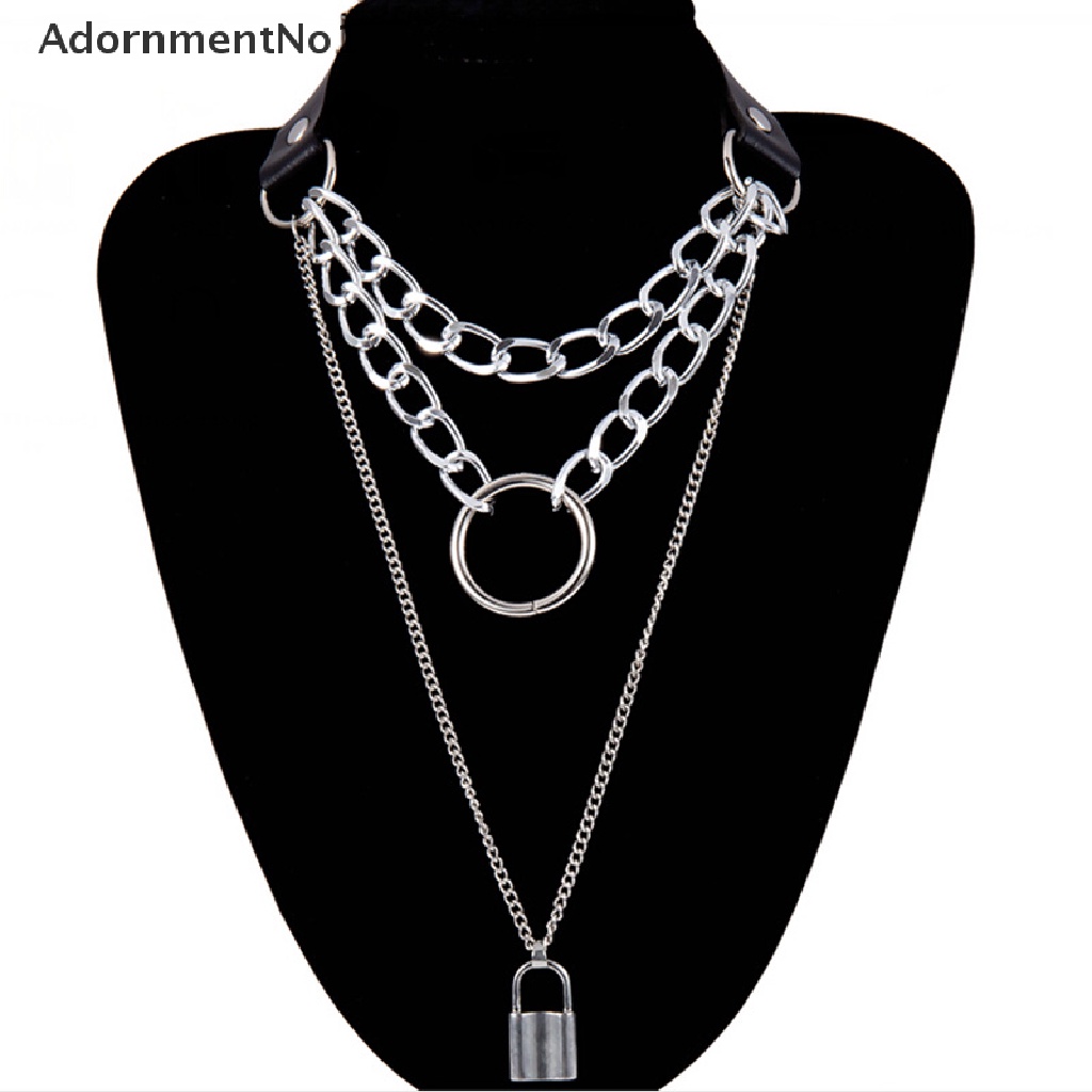 (AdornmentNo1) Kalung Choker Rantai Banyak Lapis Dengan Liontin Gembok Gaya Gothic Punk Untuk Wanita