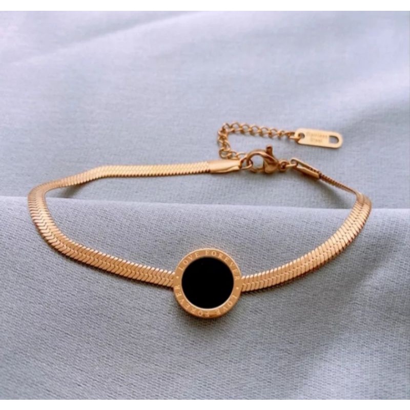 Gelang Gepeng Gold dan Rosegold Wanita Korea Anti Karat