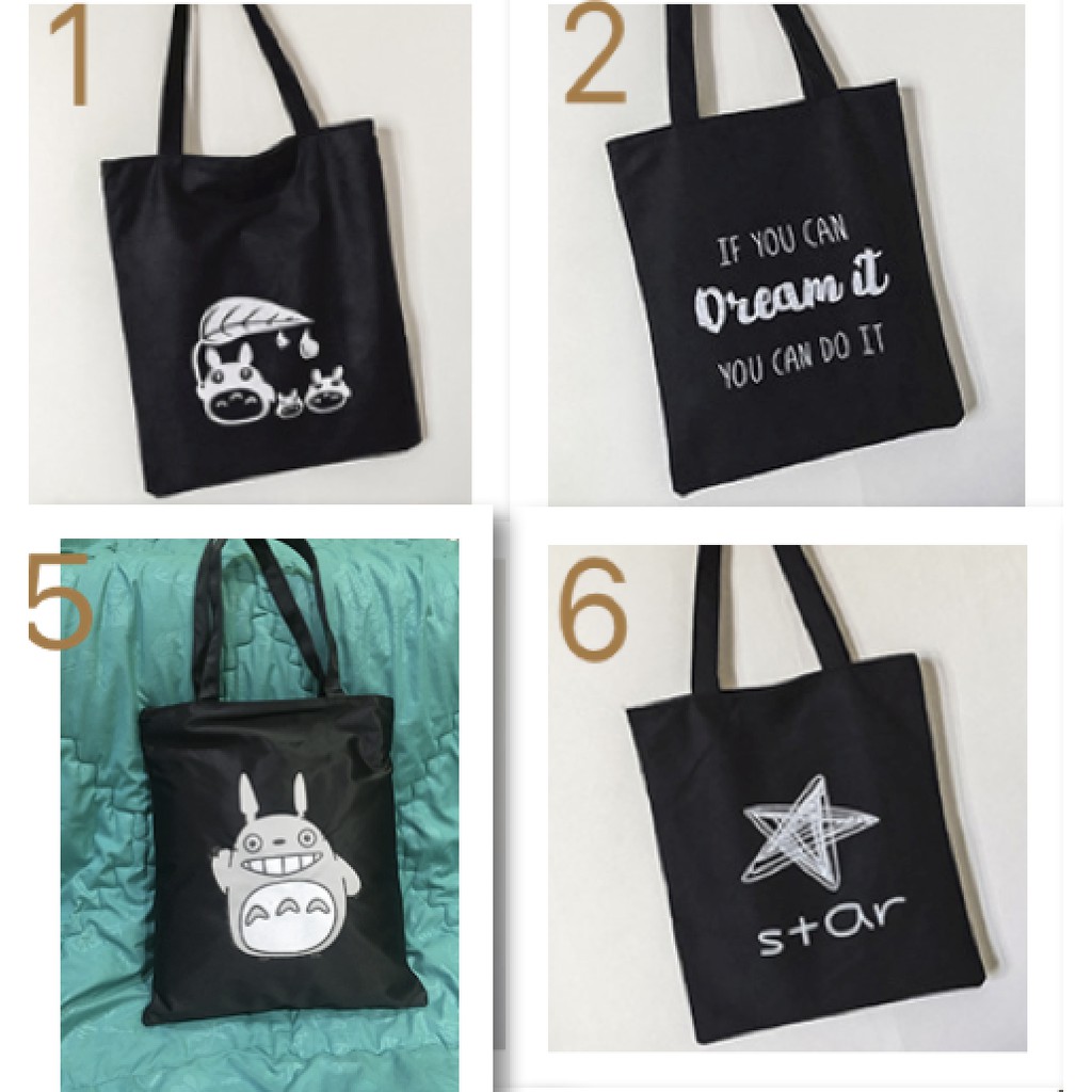 SALE WYK36C Tas Korea Hitam Simple Black Tote Bag Denier Black Impor New Part2 TKM
