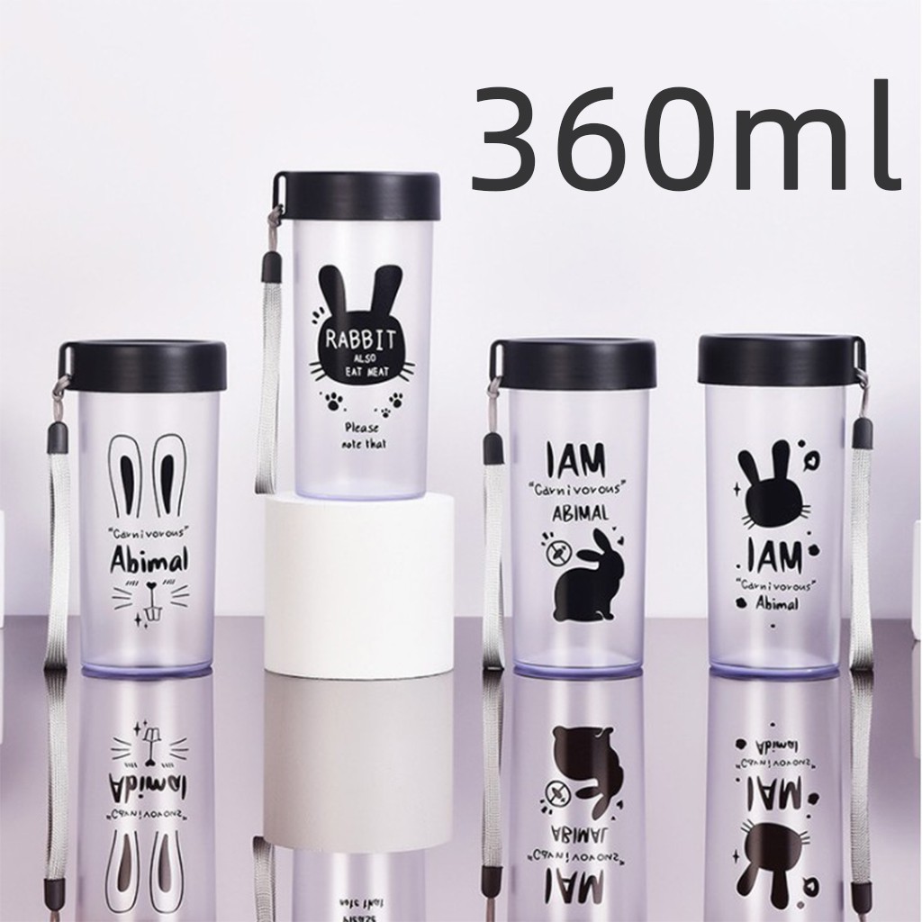 Botol Minum Anak Desain Unik Variasi Motif Karakter terdapat Sedotan BPA FREE bottol minum sedotan cangkir jerami cangkir plastik lucu cangkir kartun portabel 480ML 1000ML-Black Rabbit Random