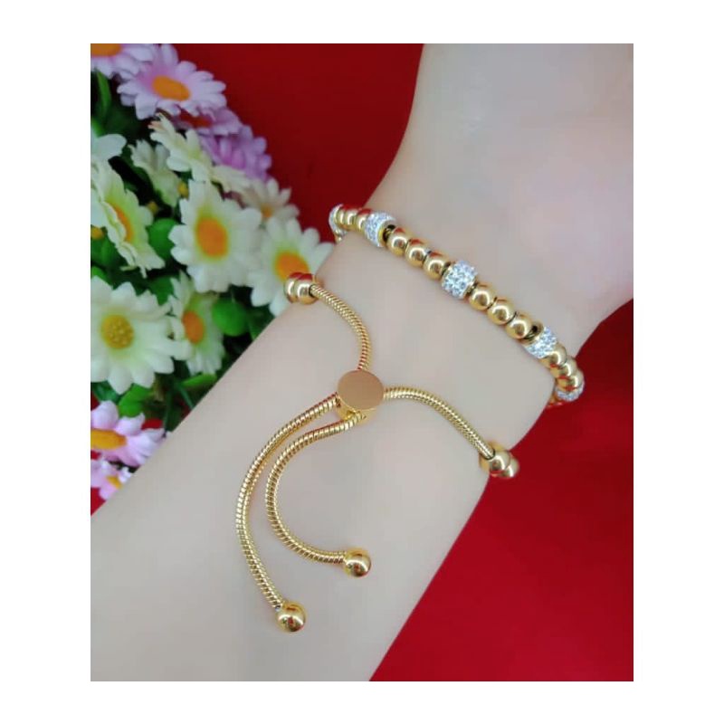Gelang serut emas muda kadar 50% anti luntur aksesoris perhiasan wanita dewasa