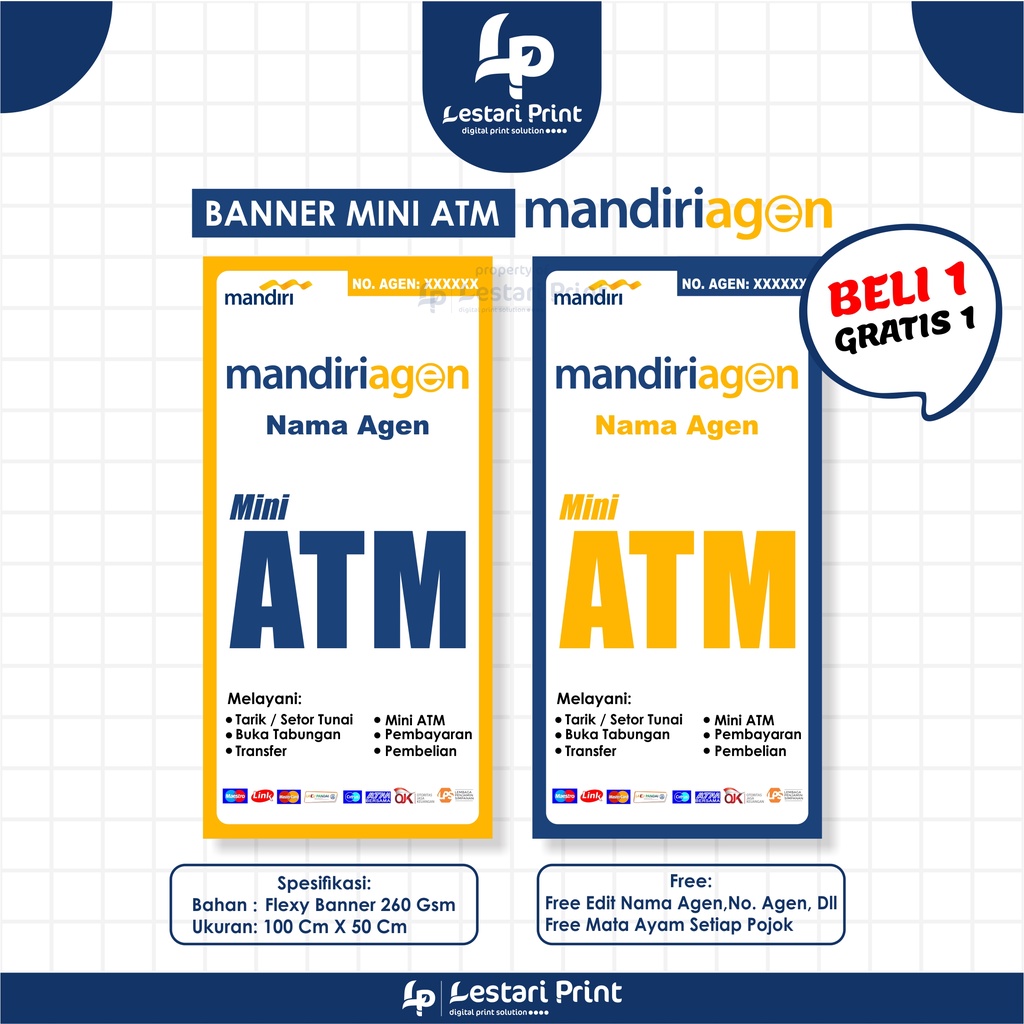 CETAK BANNER MINI ATM MANDIRI AGEN / 100CM X 50CM / LESTARIPRINT