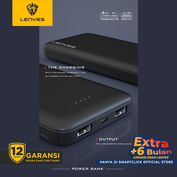 HANDPHONE & TABLET POWER BANK PORTABLE POWER BANK AC 1471 POWERBANK 10000MAH LENYES PX191 SLIM 2 USB