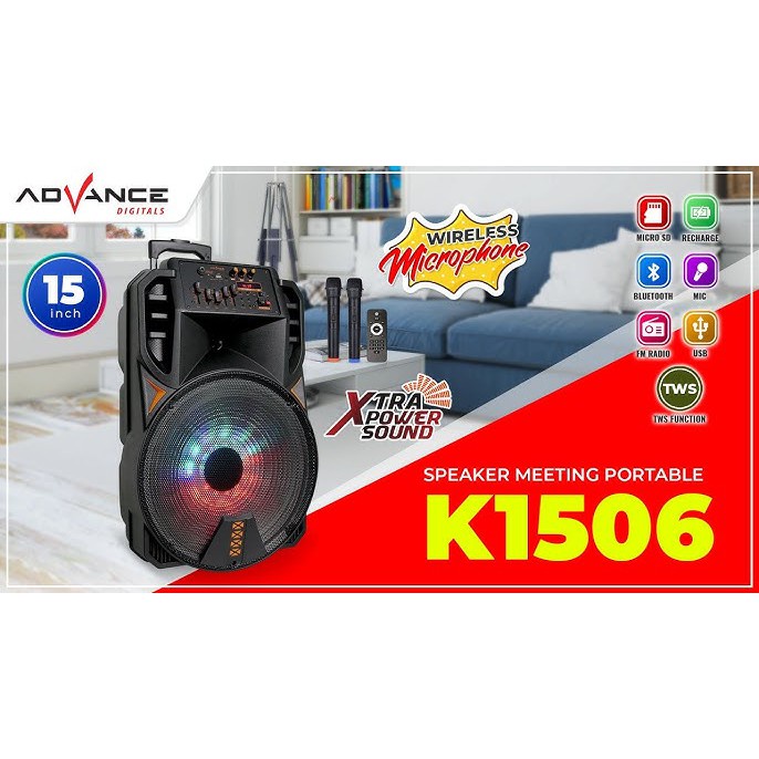 speaker advance k1506 k 1506 meeting 15&quot; inch free 2 pcs mic wireles super jernih mantap