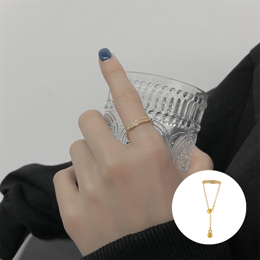 Cincin Rantai Emas Adjustable Wanita Cincin Pasangan Berlian Fashion Korea Couple Ring Jewelry