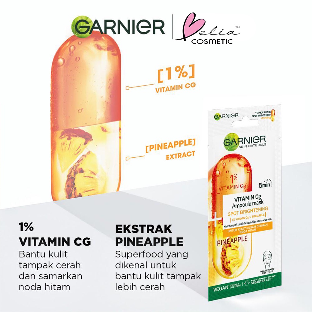 ❤ BELIA ❤ GARNIER 5min Ampoule Mask Hyaluron  | Vitamin Cg | Niacinamide | Sheet Mask | BPOM