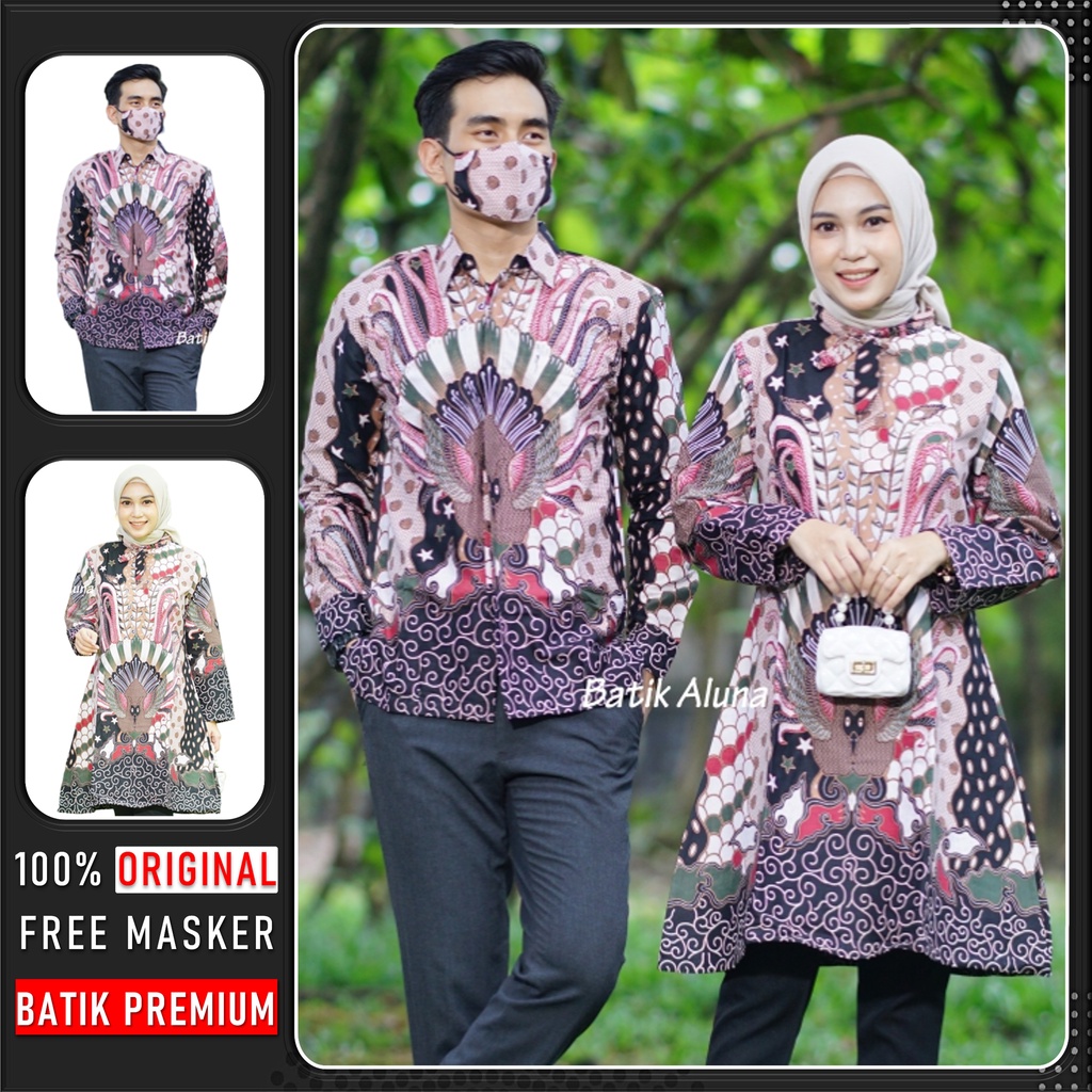 Baju Batik Couple Modern Pasangan Dewasa Kondangan Terbaru Bahan Katun Premium Pakai Furing Tunik Batik Modern Blouse Batik Wanita Modern Batik Pria Lengan Panjang FASHION BATIK ALUNA