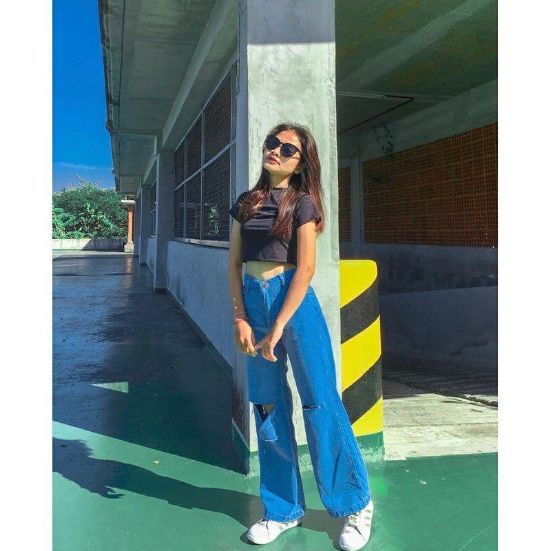 Celana kulot Jeans Boyfriend kulot jeans wanita High waist jeans kulot jeans wanita loose RIPPED SOB