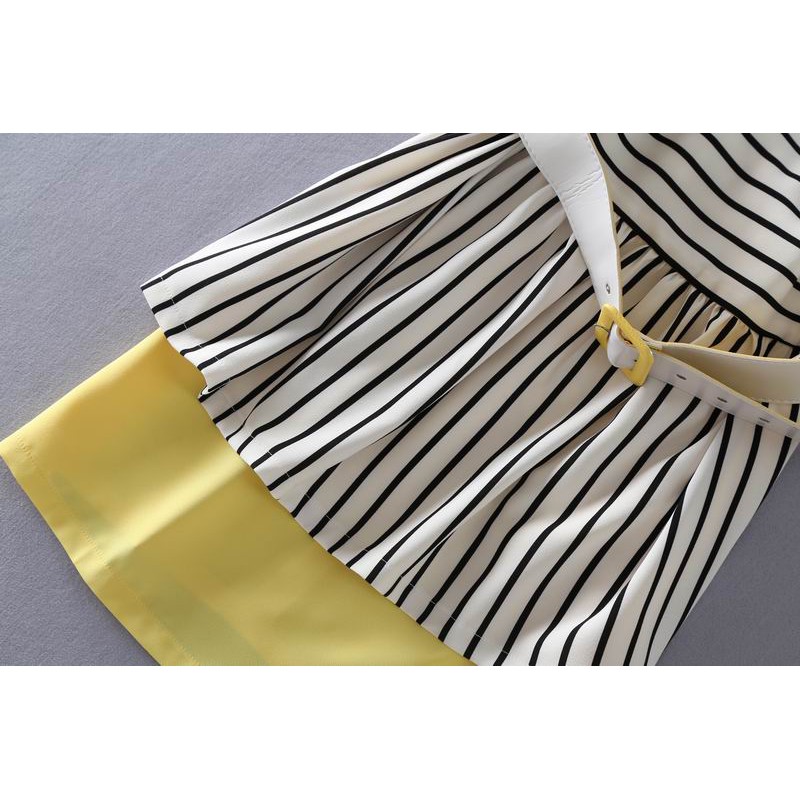 IDR-08 (L) midi dress casual kuning strip import korea