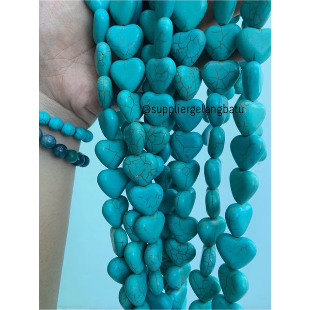 bongkah rough Batu PIRUS BIRU LOVE HATI 20mm acc bandul gelang kalung