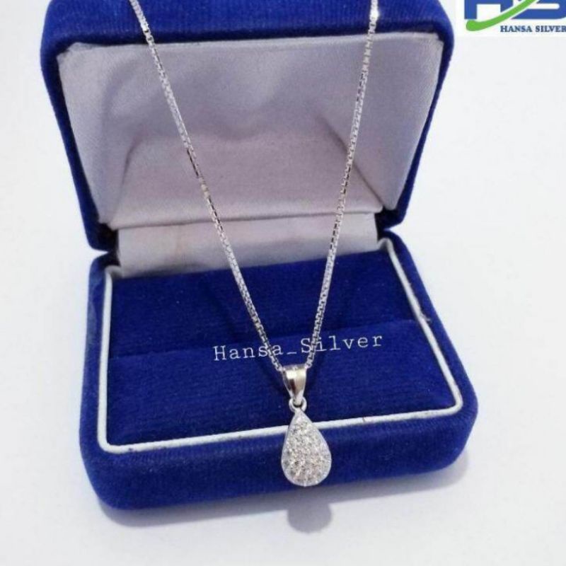 Kalung Itali free liontin oval silver permata cantik fashion wanita titanium original anti luntur