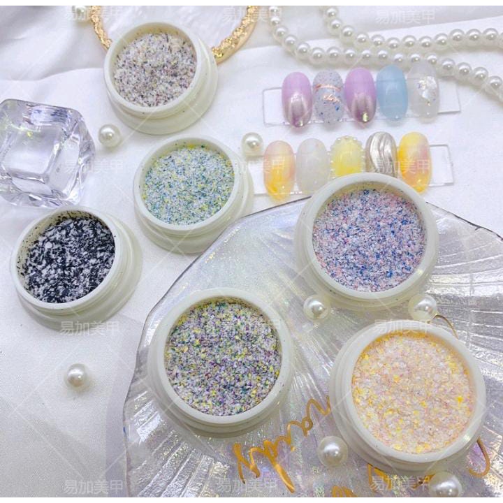 1 SET NAIL FLAKES EGG PASTEL TONE COLOR BUBUK CHROME GLITTER