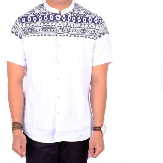 kemeja pria lengan pendek batik etnic slimfit / kemeja tribal batik - Putih, M Hot Sale