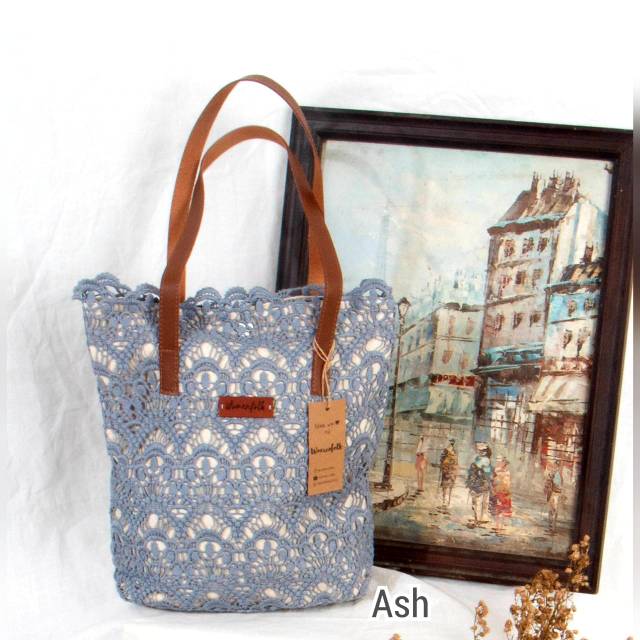 LACE TOTE BAG / TAS BRUKAT / LACE BAG / WARNA GREY/ASH