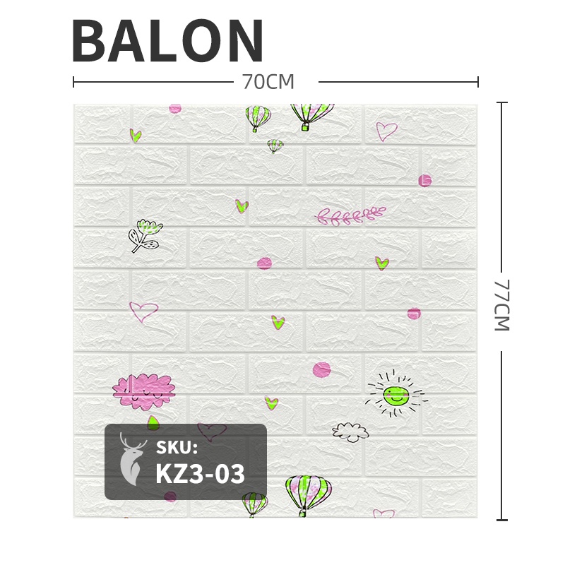 Wallpaper Dinding Foam 3D Motif Batu Bata Walpaper Stiker Dinding Dekorasi Kamar Murah 3dWalpaper 70 x 77 cm High Quality Guarantee-KZ303-BALON