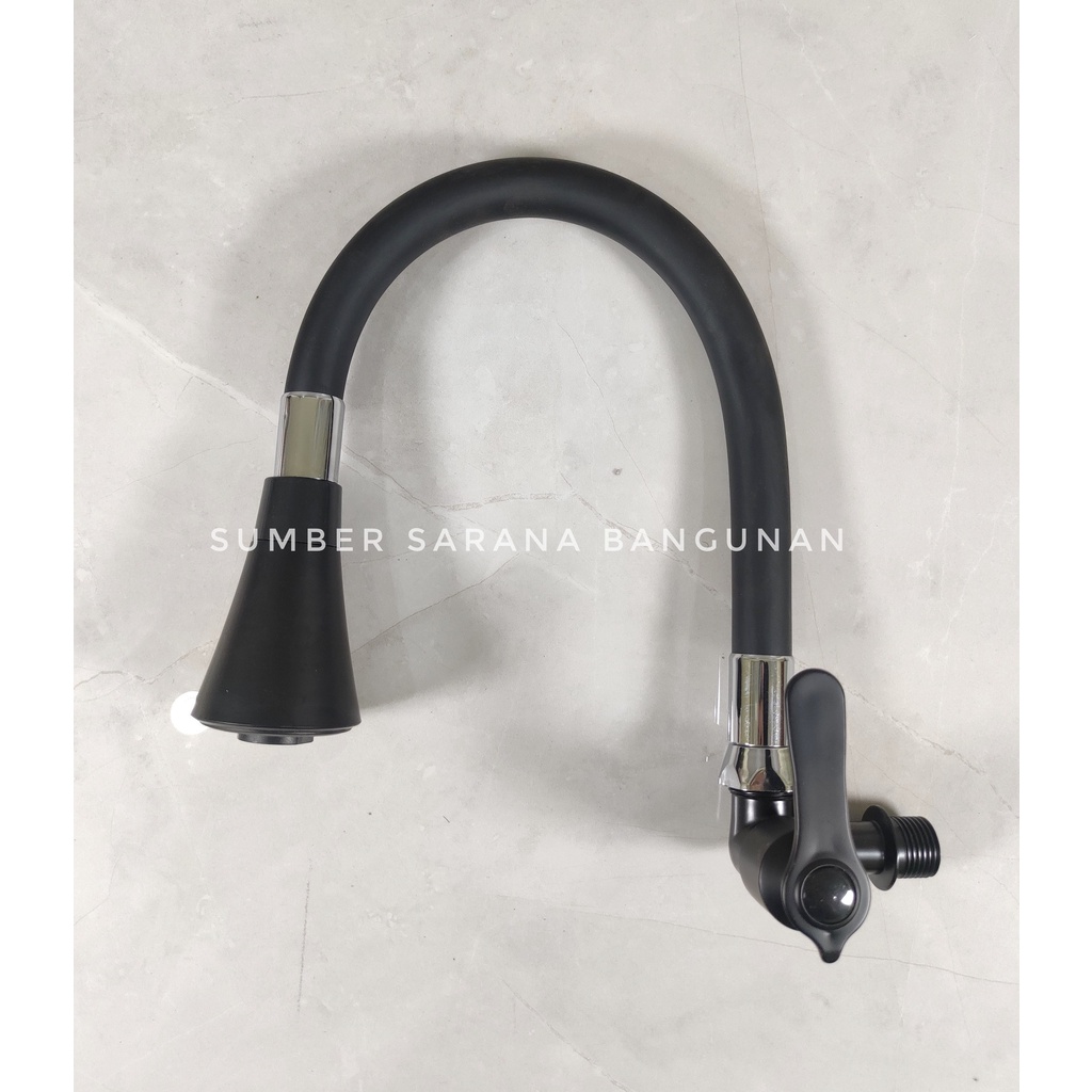 Kran Angsa Tembok Fleksibel Hitam / Keran Sink Cuci Piring Black 6002