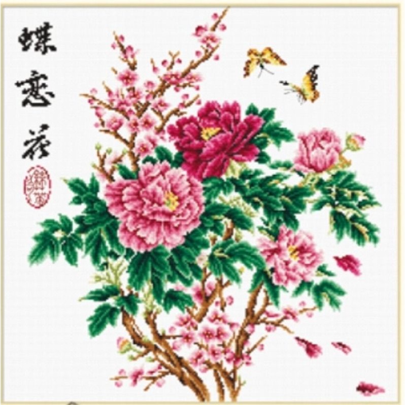 paket kristik bunga peoni kupukupu aksara mandarin kaligrafi