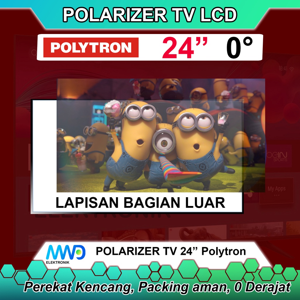 POLARIZER TV LED POLYTRON 24 INCH 0 DERAJAT POLARIS POLARISER TV LCD LAPISAN PLASTIK LUAR INC IN