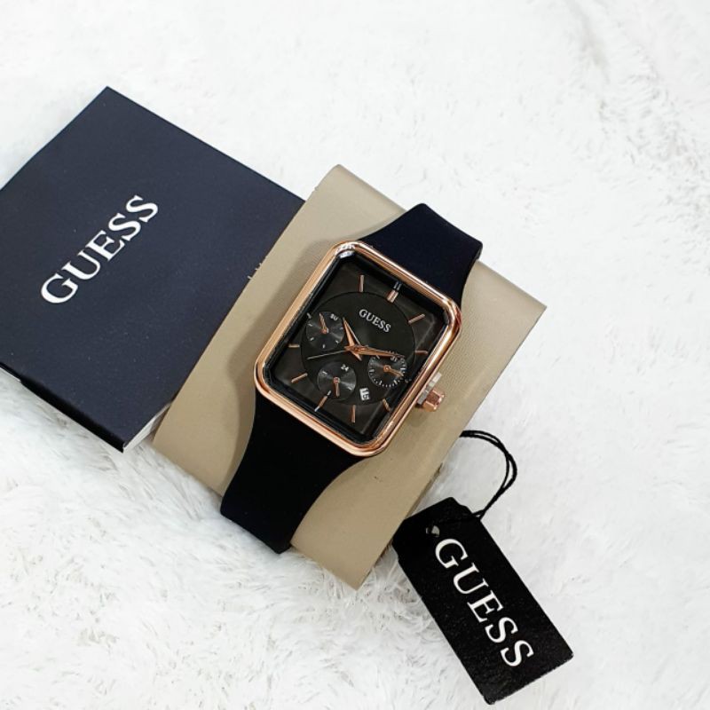 Original best seller new produk jam tangan wanita Guess kotak YK-0097SXR rubber chrono variasi model