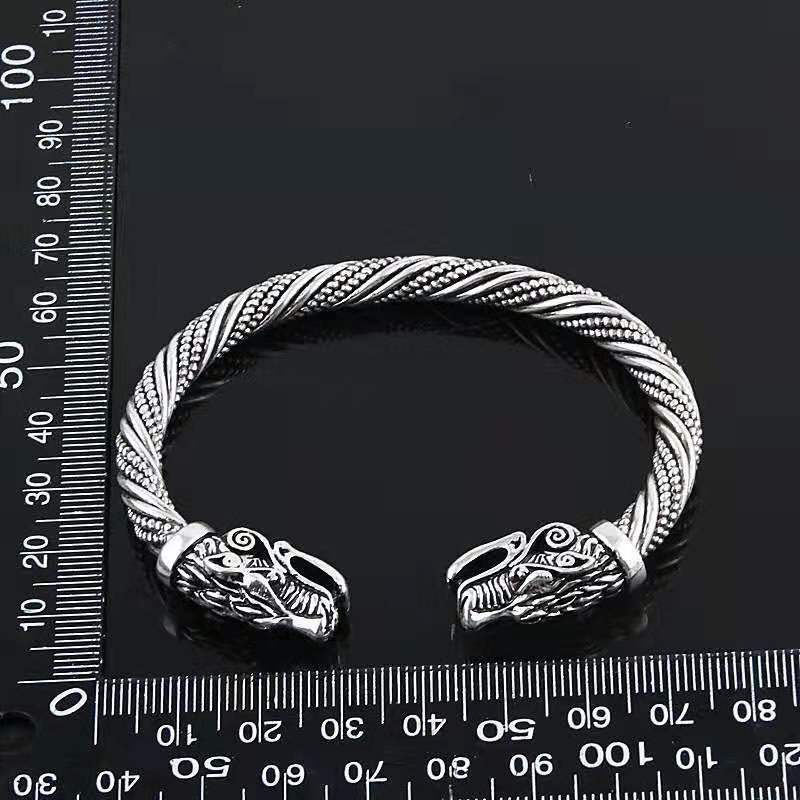 Gelang Model Kepala Naga Terbuka Bahan Stainless Gaya Nordic Retro Untuk Pria