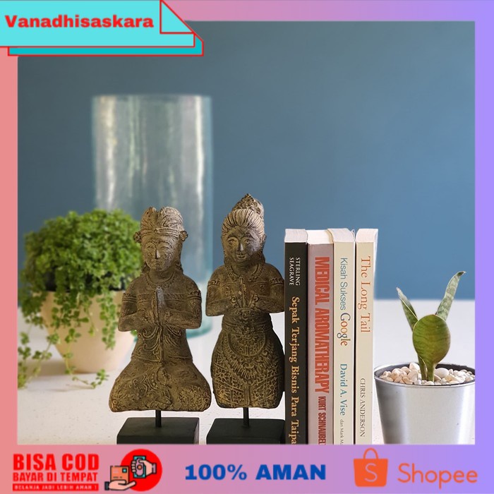 (BISA COD) Patung Seni Pasangan Bali Batu Antik