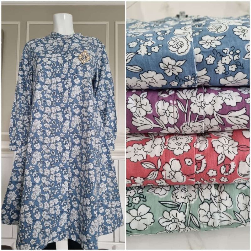 kemeja tunik katun jepang/import motif bunga ori by Edness kayla
