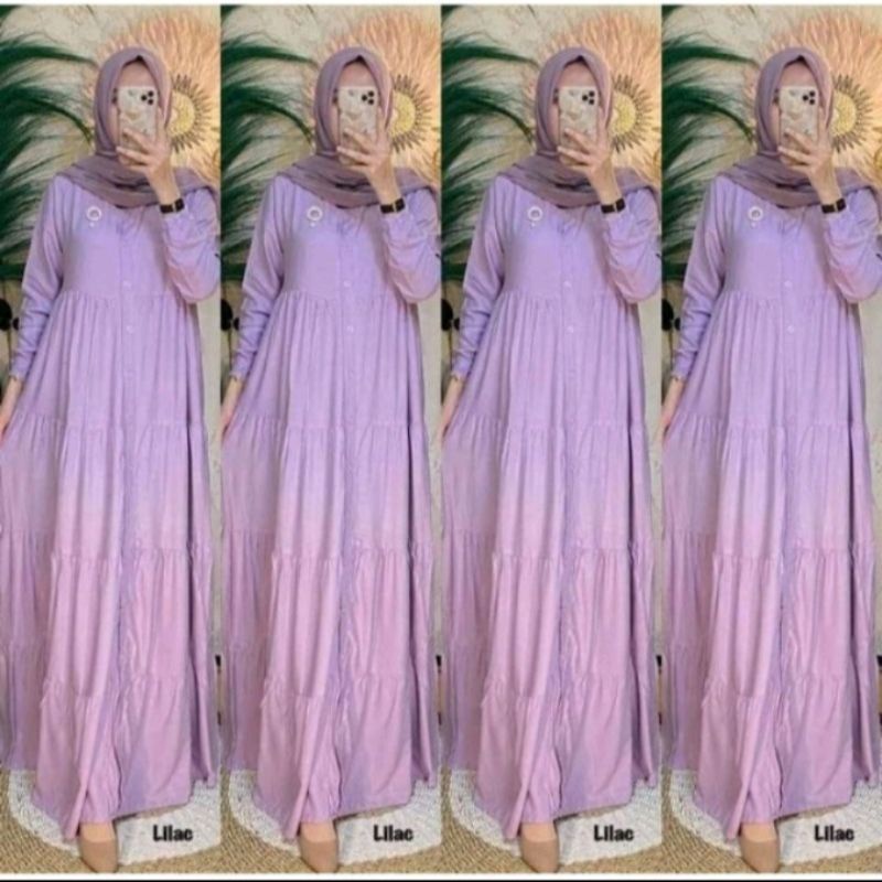 Gamis susun polos Rayon premium super tebal // Dress lengan panjang / Full kancing depan