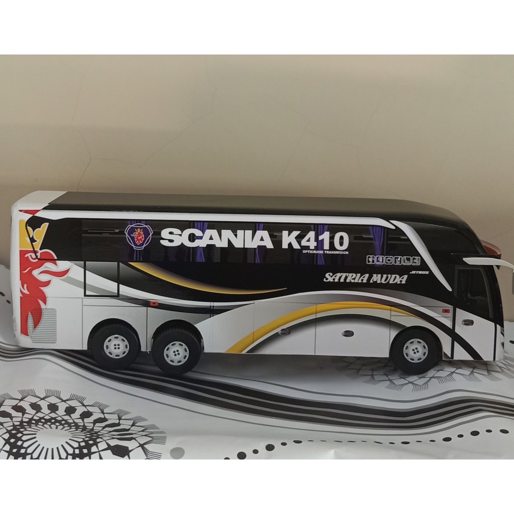 Miniatur Bus bis / mainan bus bis Satria Muda Scania Jetbus3 SHD Double deker Three Axle