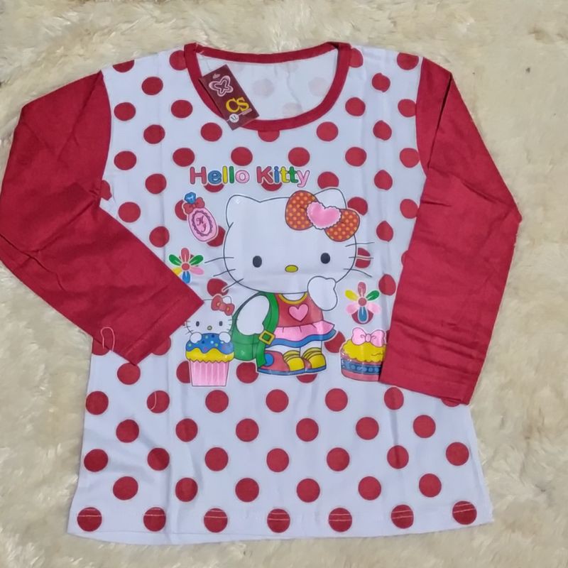 KAOS ANAK LENGAN PANJANG//SABLON,POLKADOT//SIZE XL//USIA 9-10 TAHUN,TERGANTUNG POSTUR ANAK.