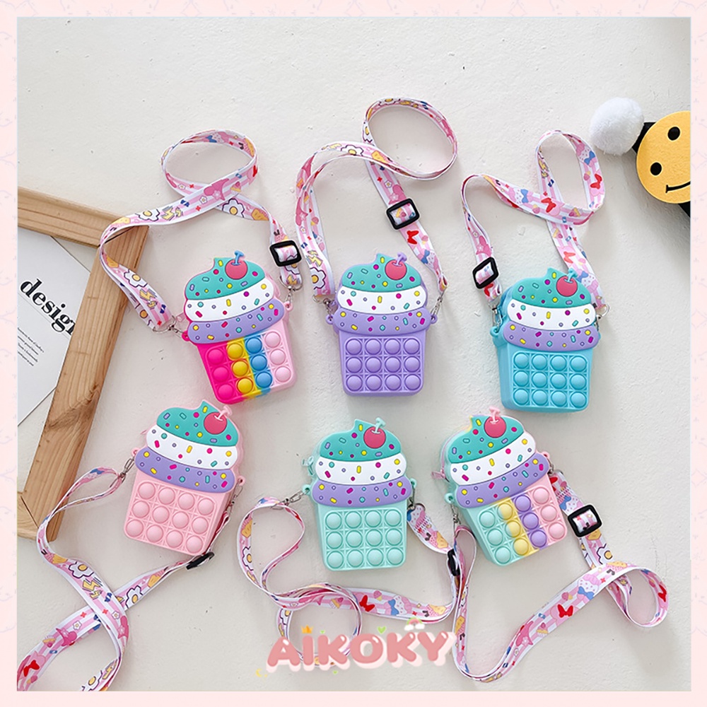 Aikoky Tas selempang anak perempuan/Tas anak pop it ice cream