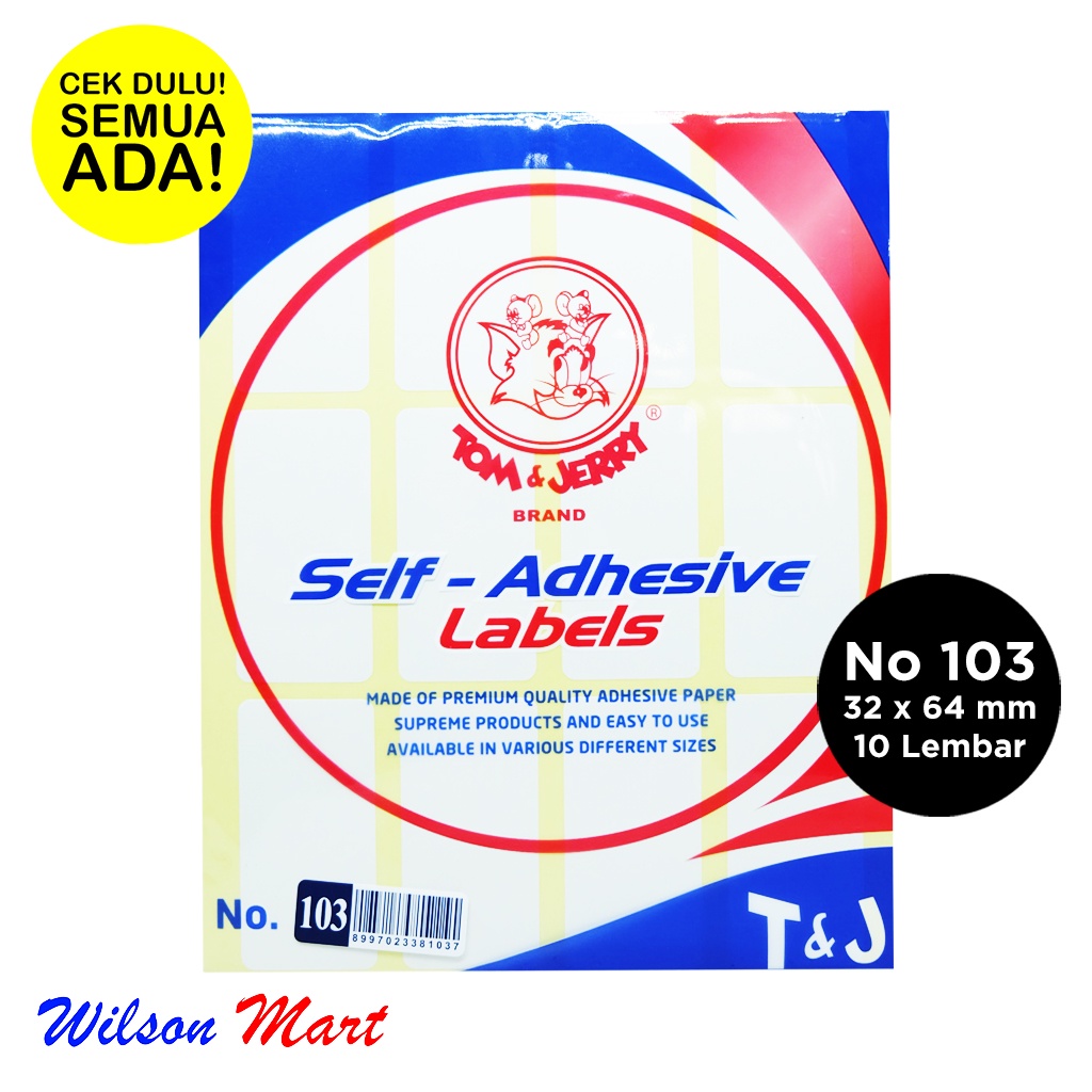 

TOM AND JERRY NO 103 32 X 64 MM SELF ADHESIVE LABELS ISI 10 LEMBAR