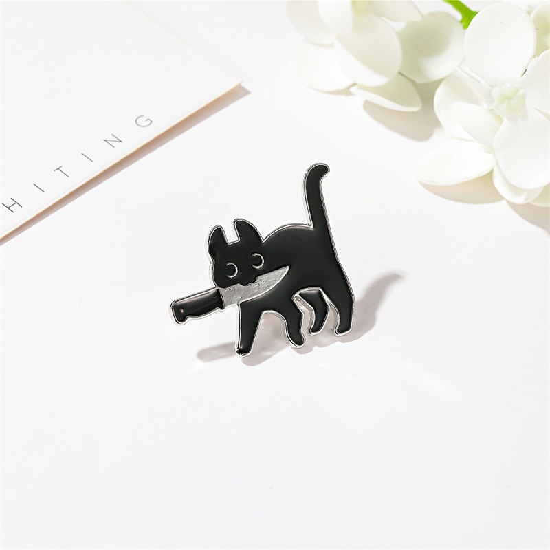 Bros Pin Enamel Bentuk Kartun Kucing Hitam