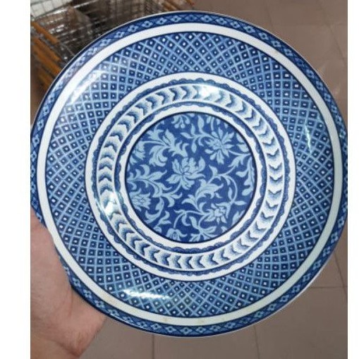 PIRING JADUL BIRU PUTIH KERAMIK SANGO MOTIF ANTIK VINTAGE KLASIK DEKOR PAJANGAN HIASAN
