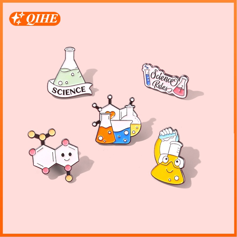 Cartoon Chemical Element Enamel Pin Beaker Pin Reagent Pin Science Badge Brooch Lapel Pin Gift for Friend