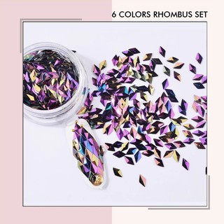 6 warna Rhombus Triangle Sequins nail set glitter nail art