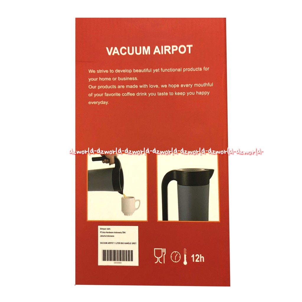 Krishome Vacuum Airport 1L Big Handle Grey Teko Cerek Tempat Air Tahan Panas 12jam Grey Abu Abu