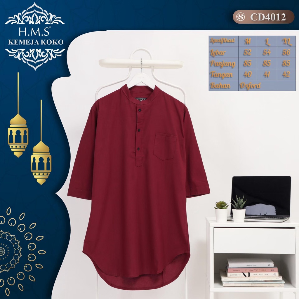 HMS kurta lengan tiga perempat baju muslim pria kurta warna hitam art kode CB3009