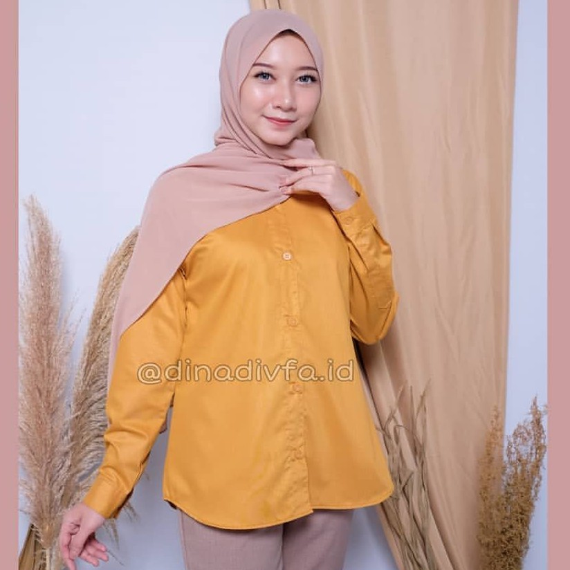 Kemeja Wanita Kerja Polos Busui Katun Toyobo Bayar ditempat marimofashions-KEMEJA TOYOBO Mustar