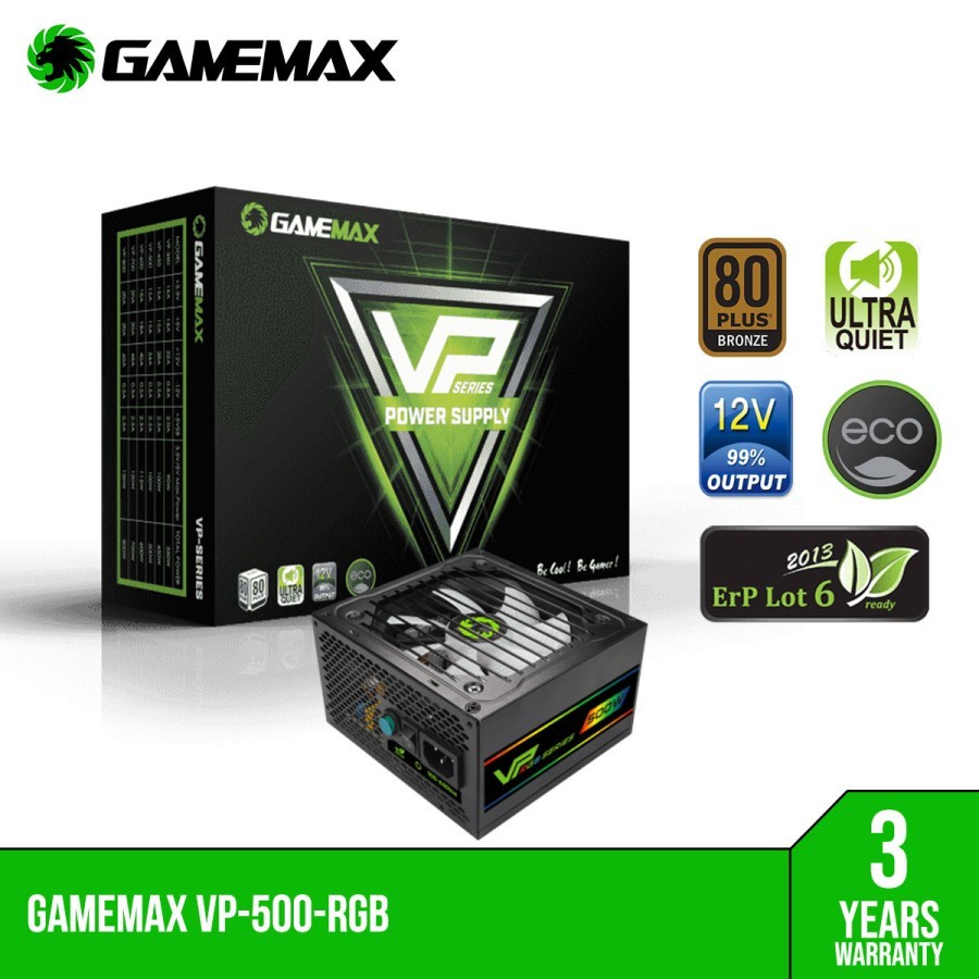 GameMax VP-500-RGB Power Supply 500W 80+ Bronze PSU 500 Watt Original