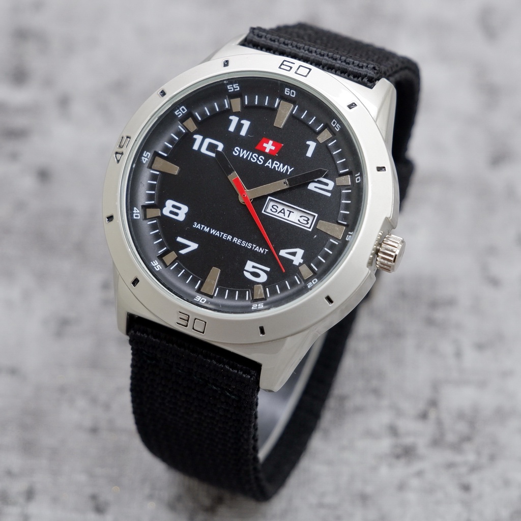 Tangan Pria SA005 Analog Tali Kanvas dengan Fitur Date & Day - Model SA005 SA005 Canvas Date & Day A